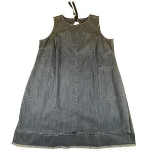 J. Jill Denim Jumper Dress Sleeveless Tie Back 3X Plus Raw Hem